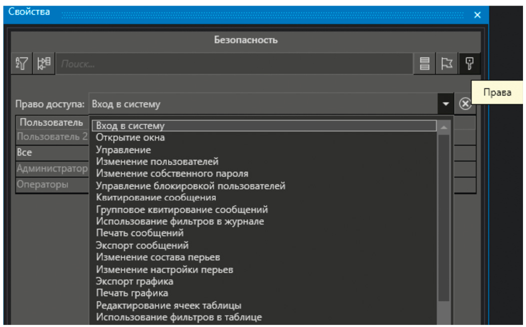 Рис. 14. Список настраиваемых прав