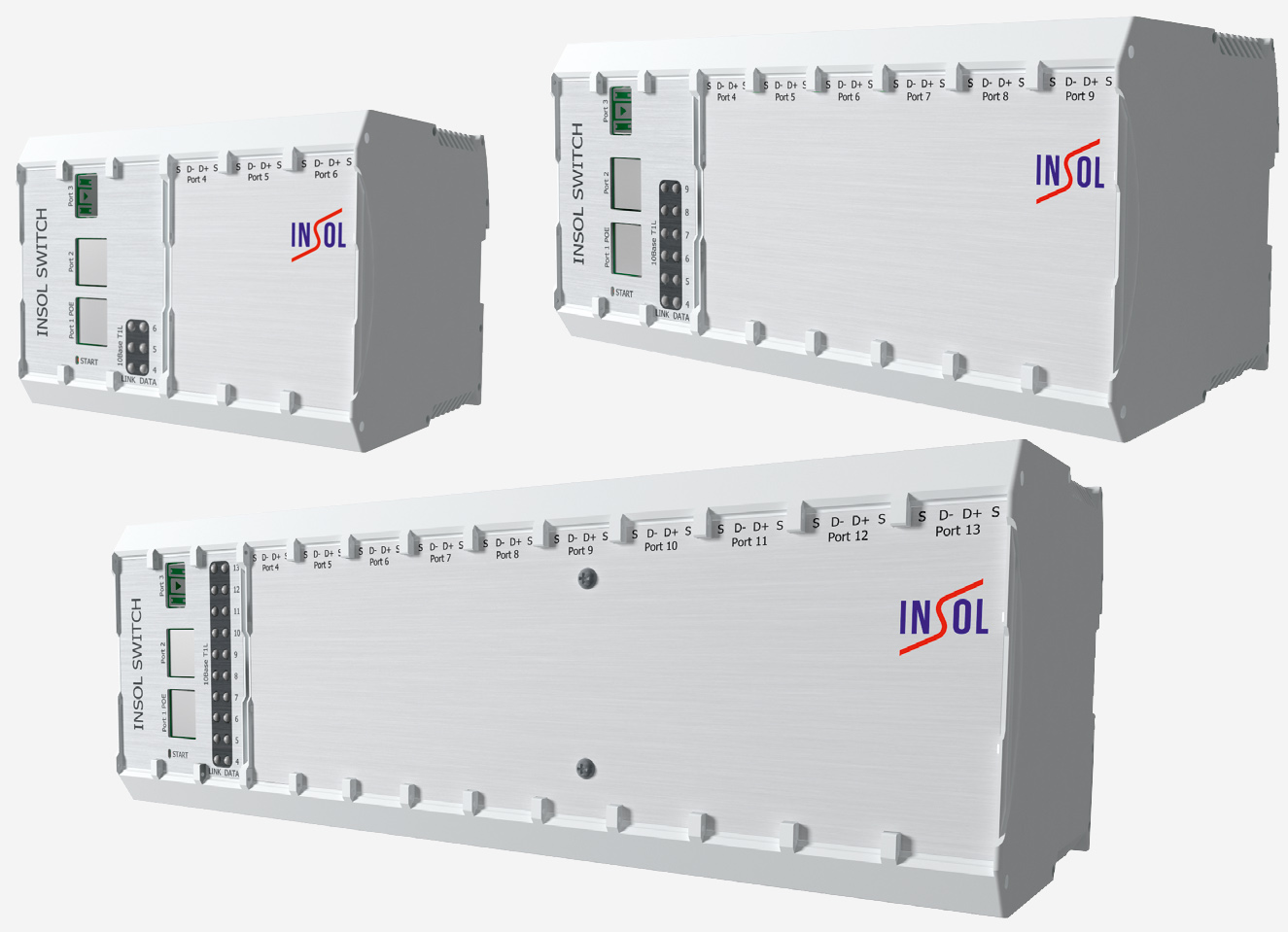 Рис. 7. Виды коммутаторов неуправляемых: (1) – INSOL Switch (15/30/40) V1; (2) – INSOL Switch (15/30/40) V2; (3) – INSOL Switch (15/30/40) V3