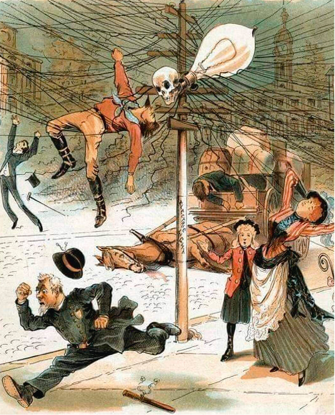 Рис. 16. Плакат пропаганды опасности электричества, 1879, Австрия (реплика)