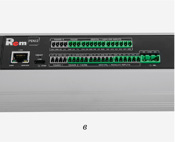 Рис. 1. Общий вид (а) и детали (б, в) PDU второго поколения REM-2MC