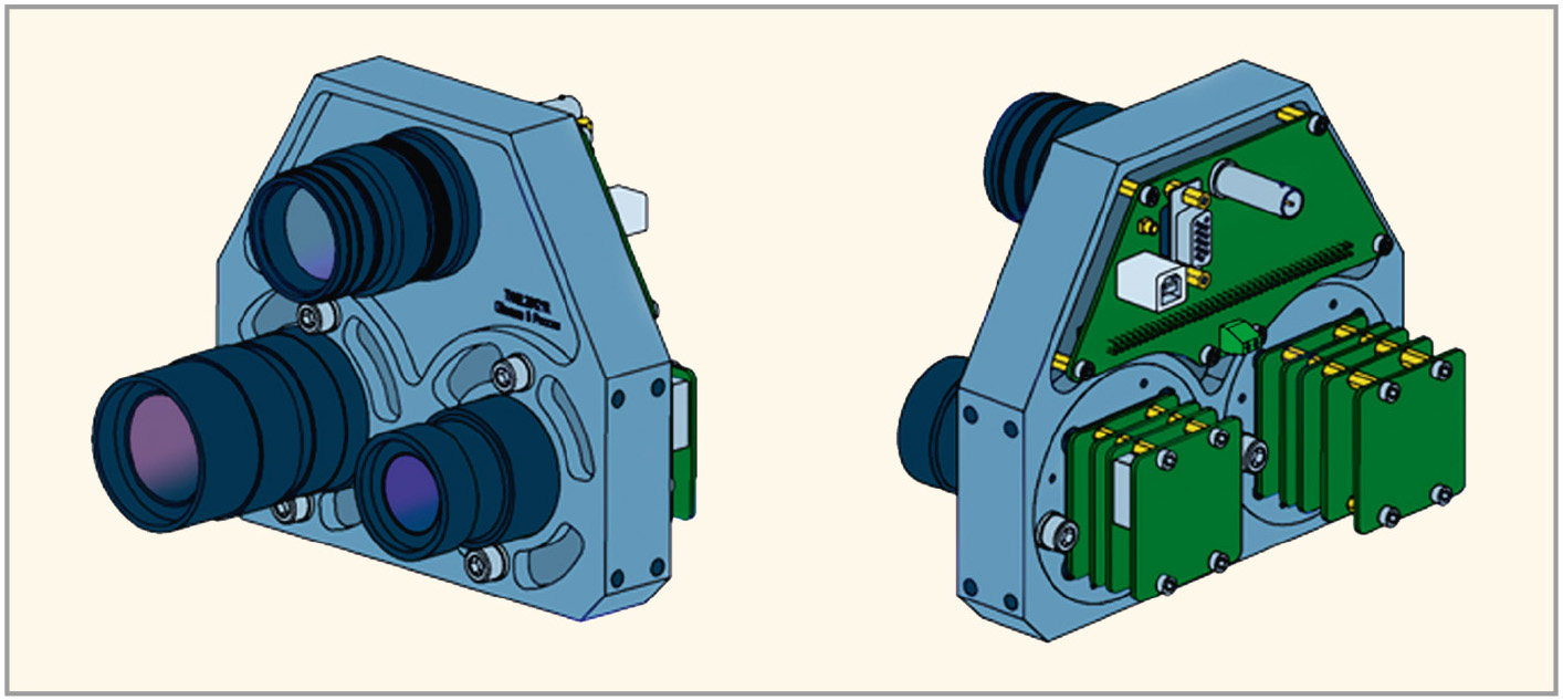 Рис. 1. 3D-модель перспективного конструктива трёхспектральной видеосистемы, разработанной ООО «РАСТР ТЕХНОЛОДЖИ»
