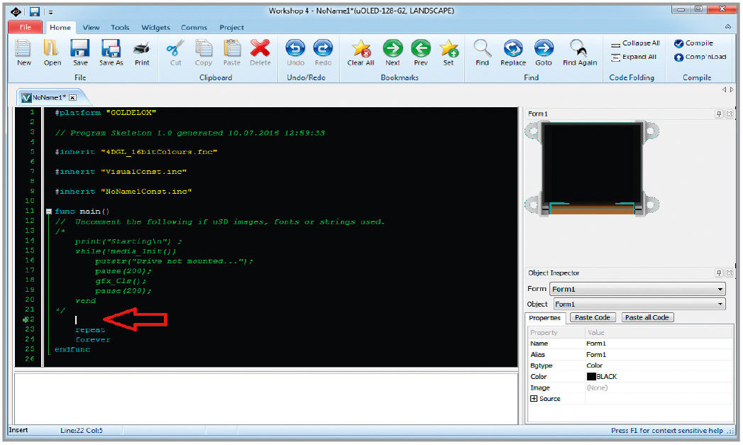 Рис. 10. Окно редактора с шаблоном исходного кода ViSi-проекта