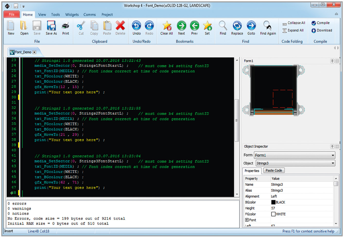 Рис. 13. Фрагменты исходного кода, сгенерированные в результате выбора нескольких шрифтов