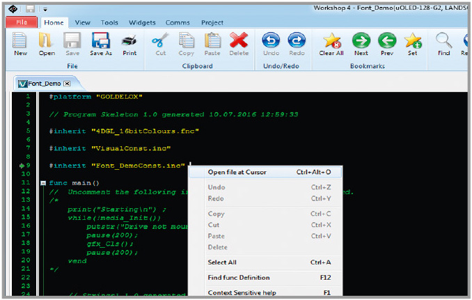 Рис. 15. Открытие заголовочного файла констант через контекстное меню