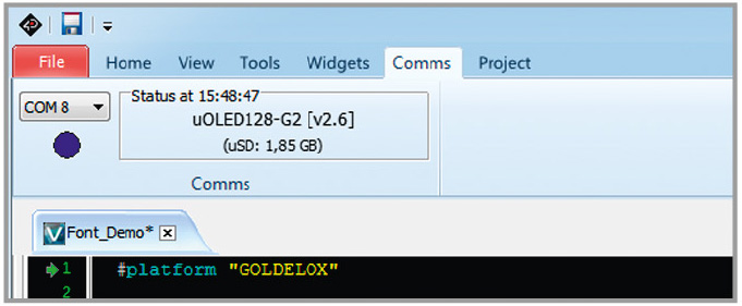 Рис. 17. Установленное соединение между компьютером и графическим модулем при эмуляции МК