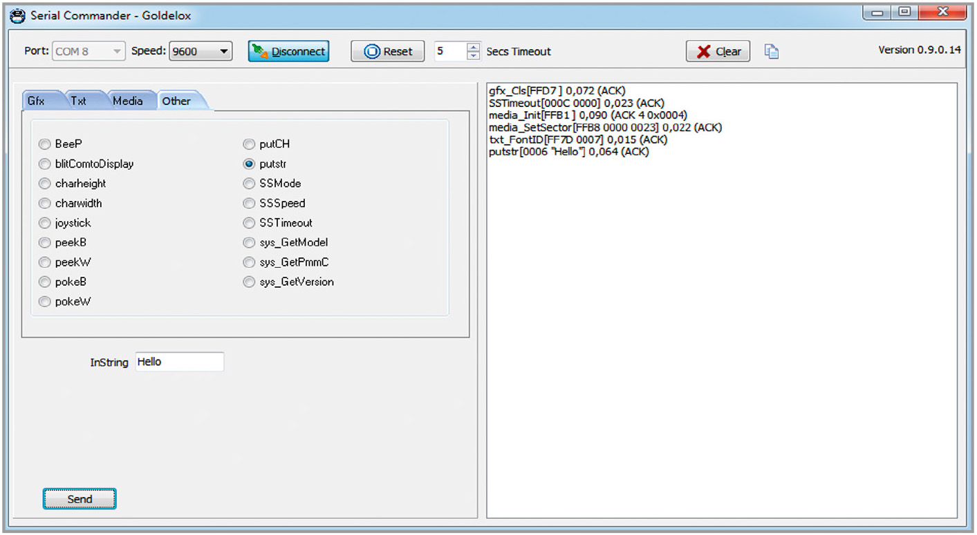 Рис. 19. Эмулятор Serial Commander, содержащий команды режима Serial