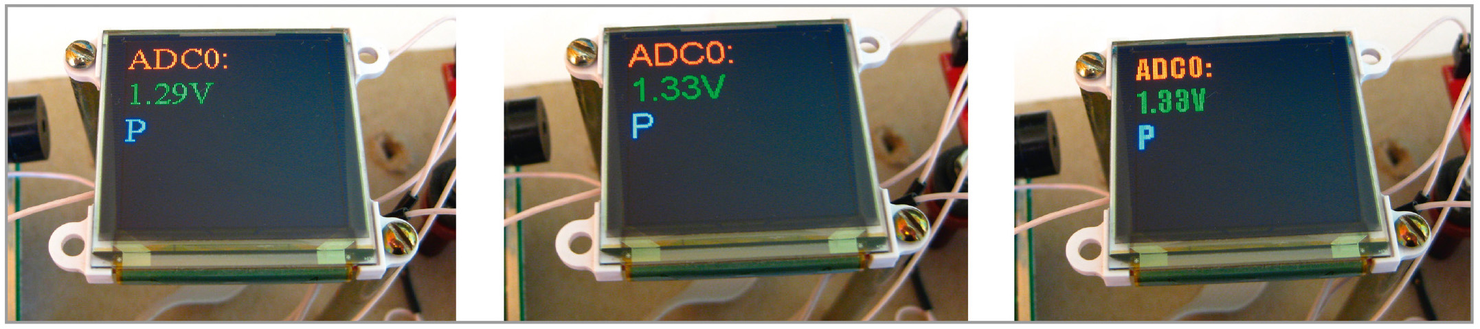 Рис. 20. Внешний вид дисплея при выводе текстовых данных с различными записанными на карту памяти шрифтами