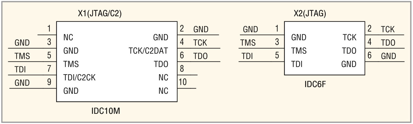 Рис. 10. Схема кабеля для программирования МК C8051F061/67 с помощью USB-Debug-адаптера по интерфейсу JTAG