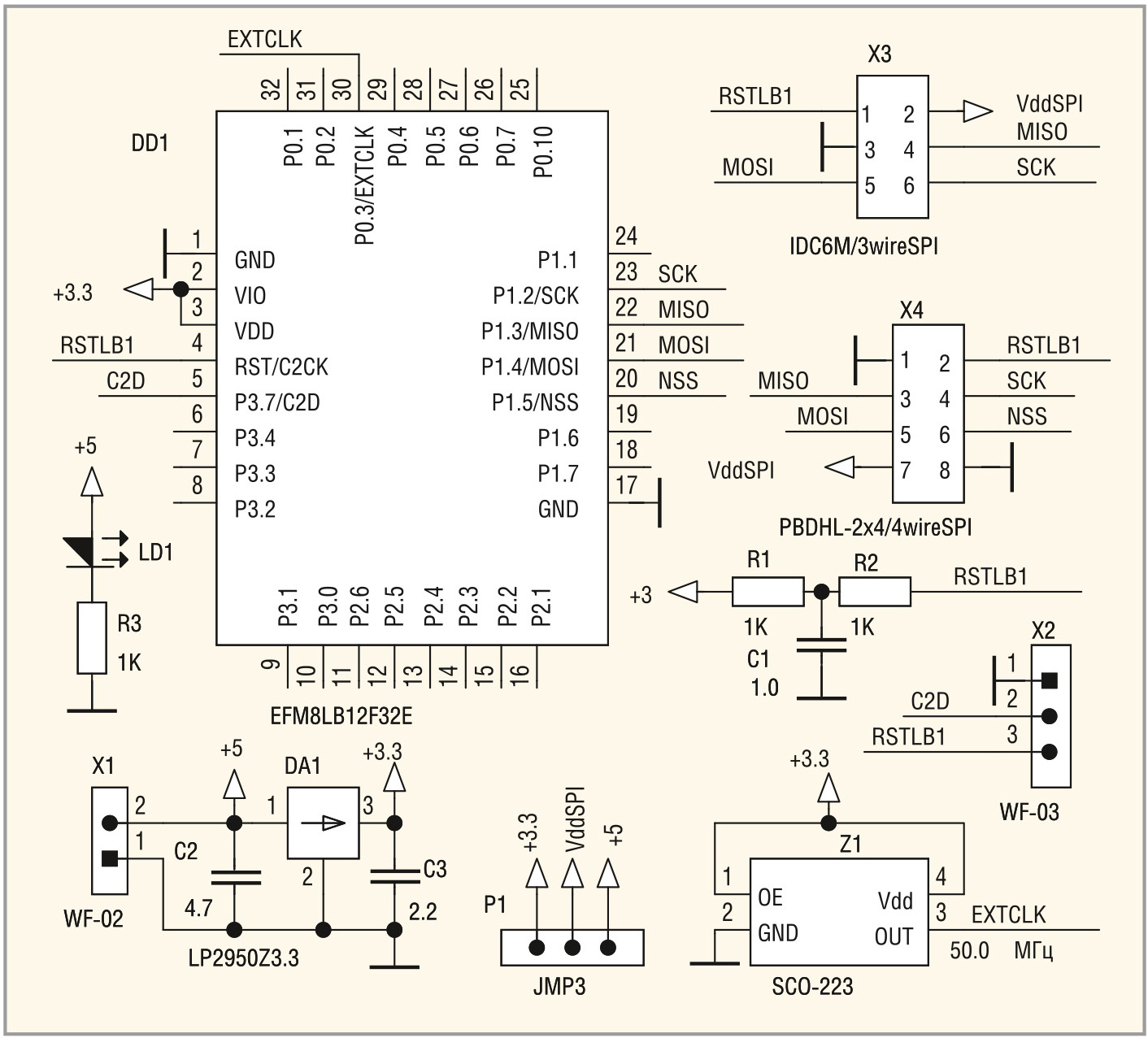 Рис. 11. Схема макетной платы с МК EFM8LB12