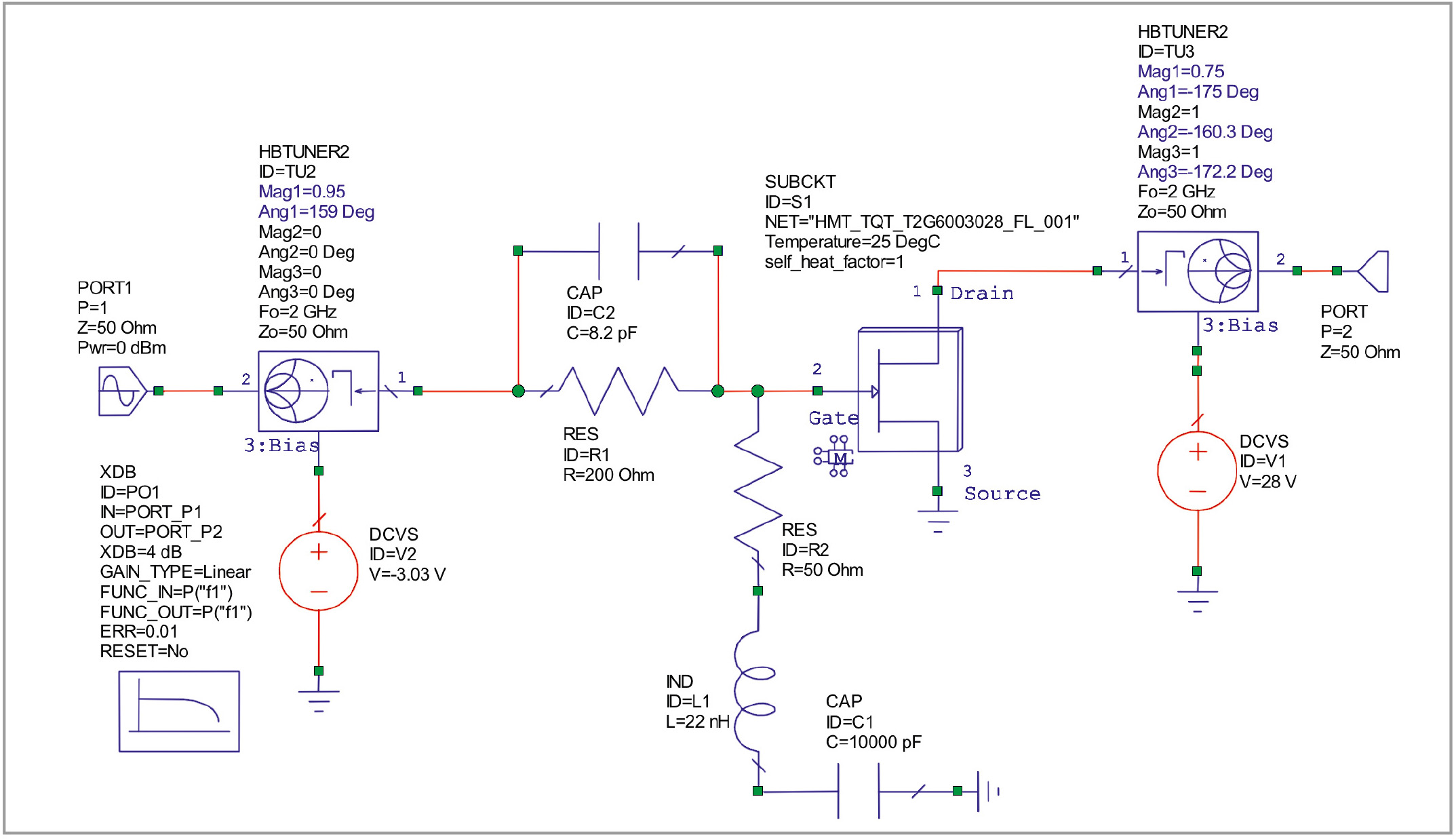 Рис. 6. Схема load-pull-моделирования усилителя