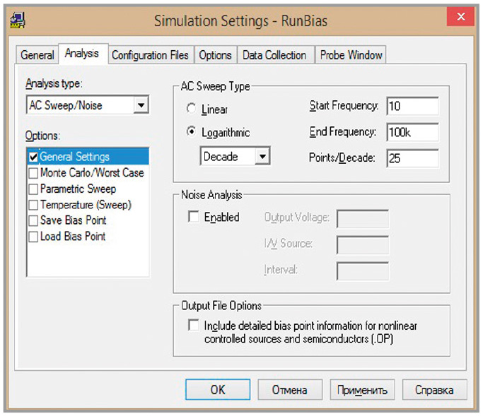 Рис. 13. Профиль моделирования диапазонов переменного напряжения