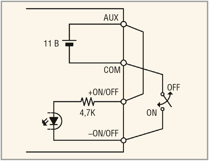 Рис. 9. Вариант реализации включения/ отключения модуля при помощи функции дежурного питания (AUX)
