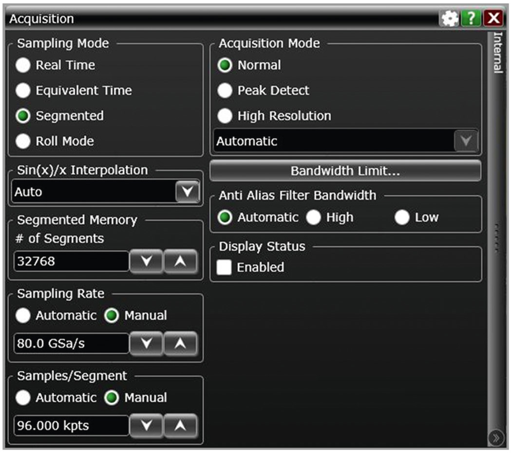 Рис. 2. Настройка сегментированной памяти (сегменты длительностью 1,2 мкс для захвата импульсов длительностью 1 мкс)