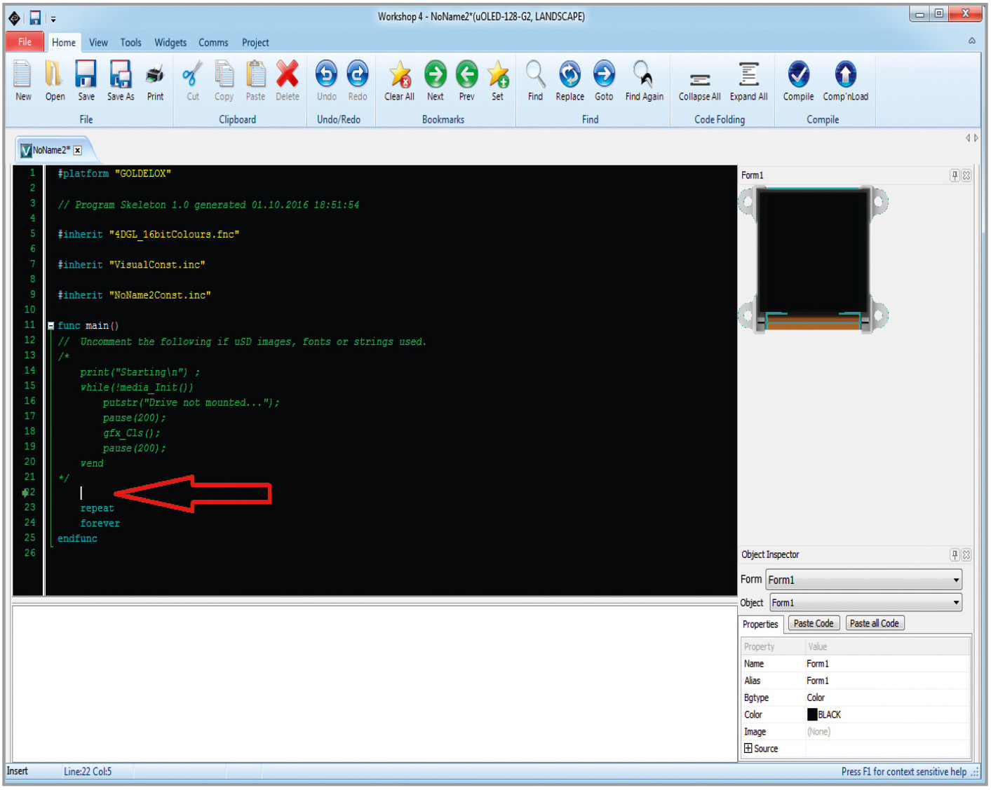 Рис. 8. Окно редактора с шаблоном исходного кода ViSi-проекта