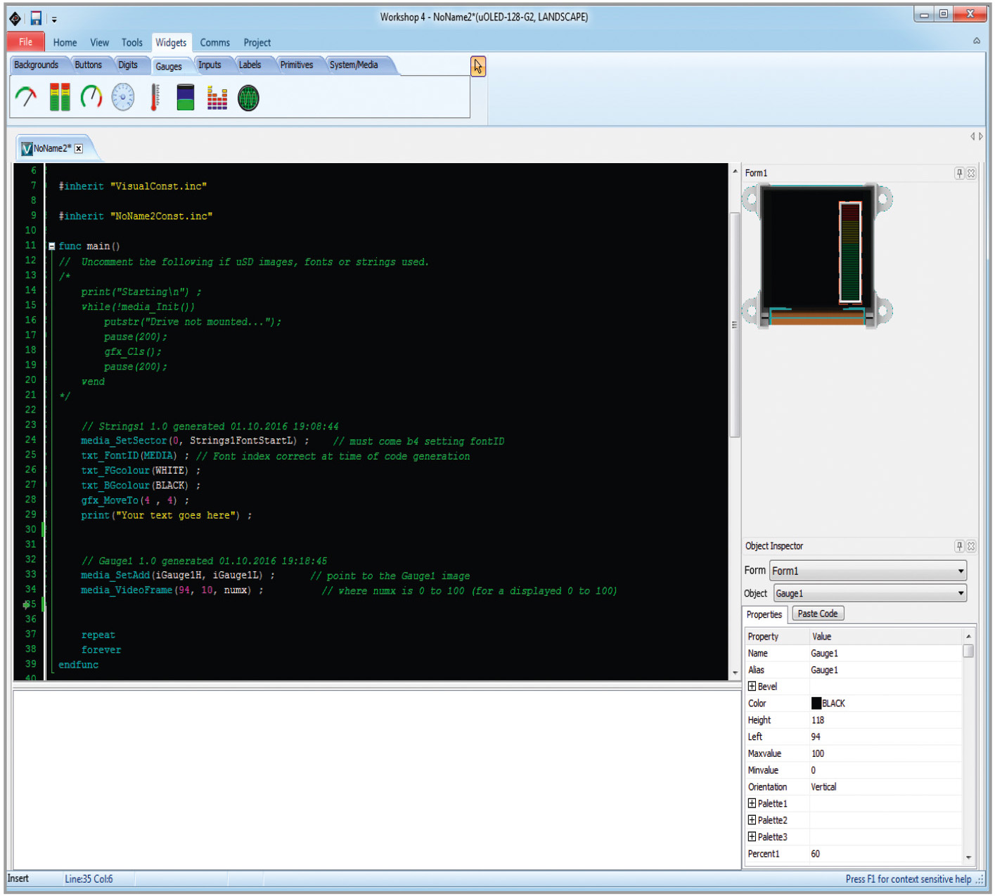 Рис. 12. Создание объекта «графическая шкала» Gauge1