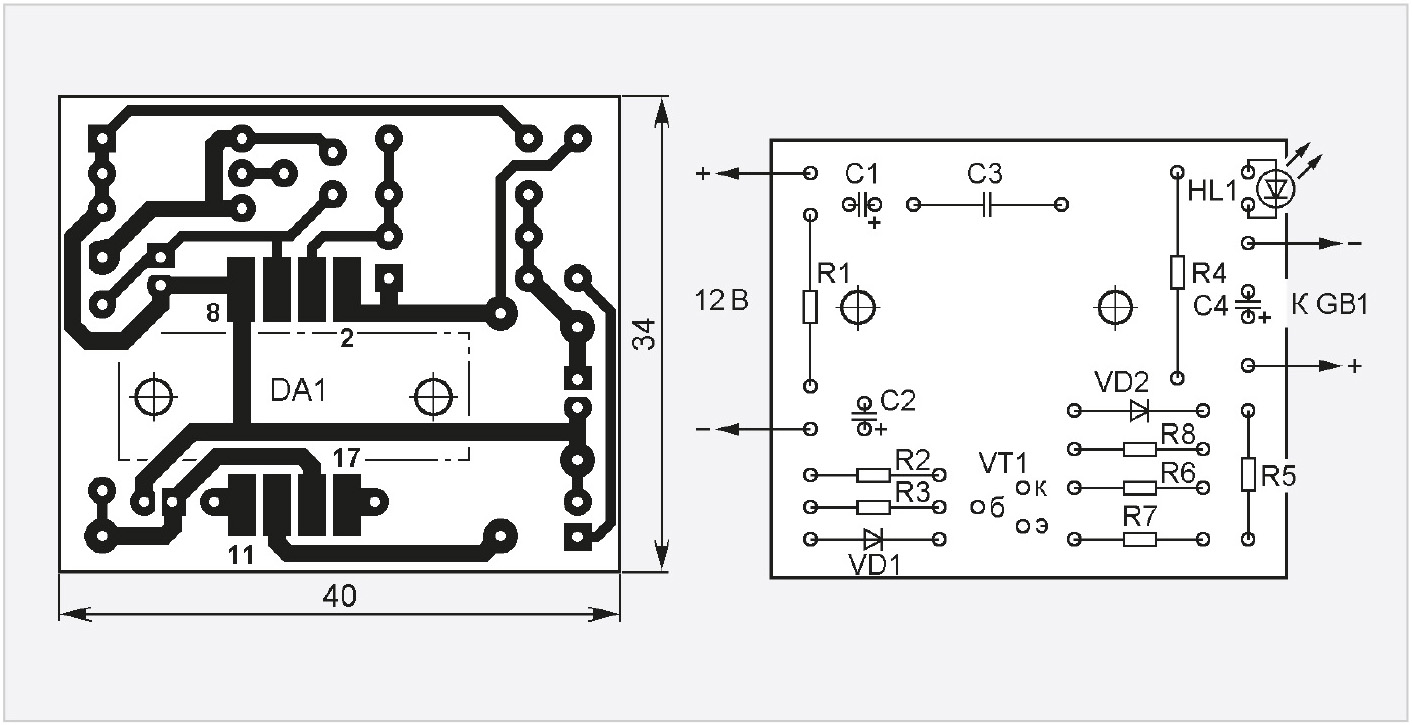 Рис. 2. Печатная плата ЗУ и расположение его элементов