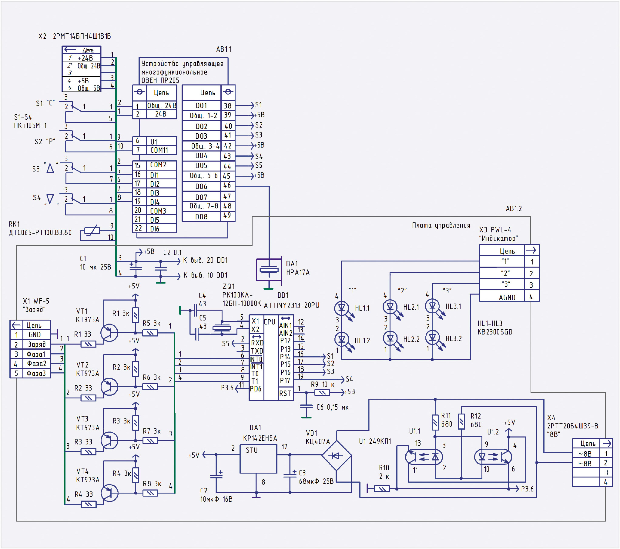 Рис. 6. Принципиальная схема модуля управления установки на базе ПР205