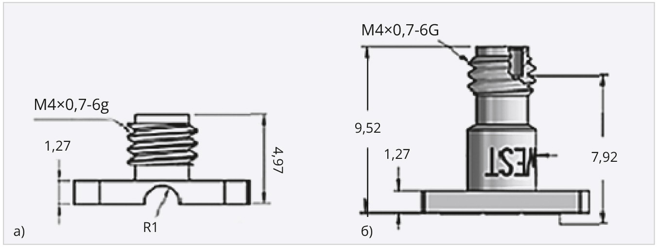 Рис. 1. Соединители розетка с предельной частотой 110 ГГц: ACP-047-J (а), 1.0 mm (б)