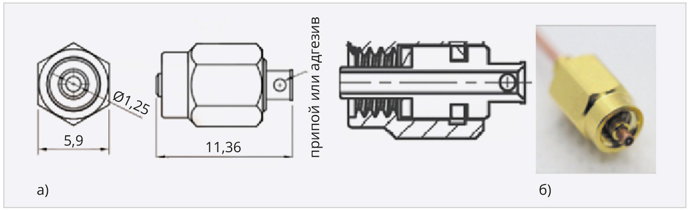 Рис. 4. Конструкция (а) и внешний вид (б) соединителя ACP-047-P/A
