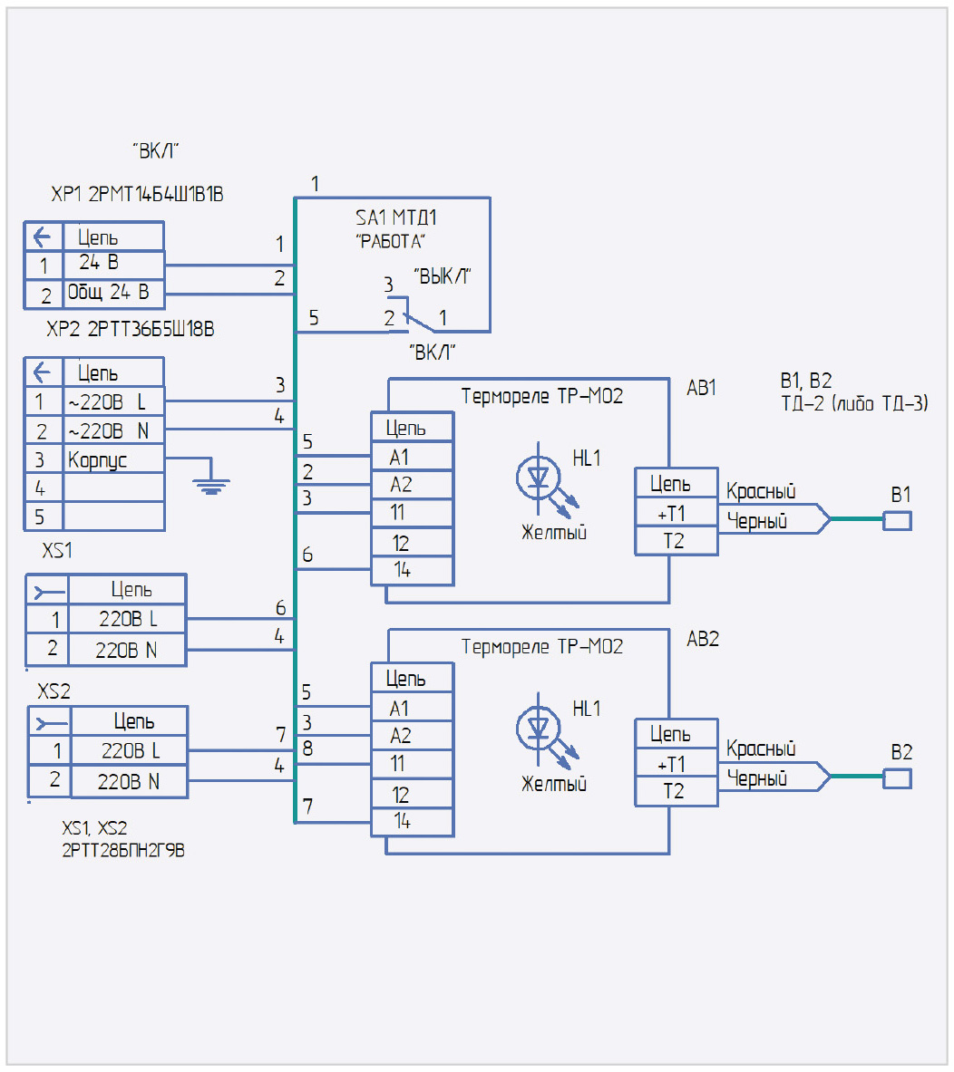 6. Принципиальная схема блока управления на базе термореле ТР-М02