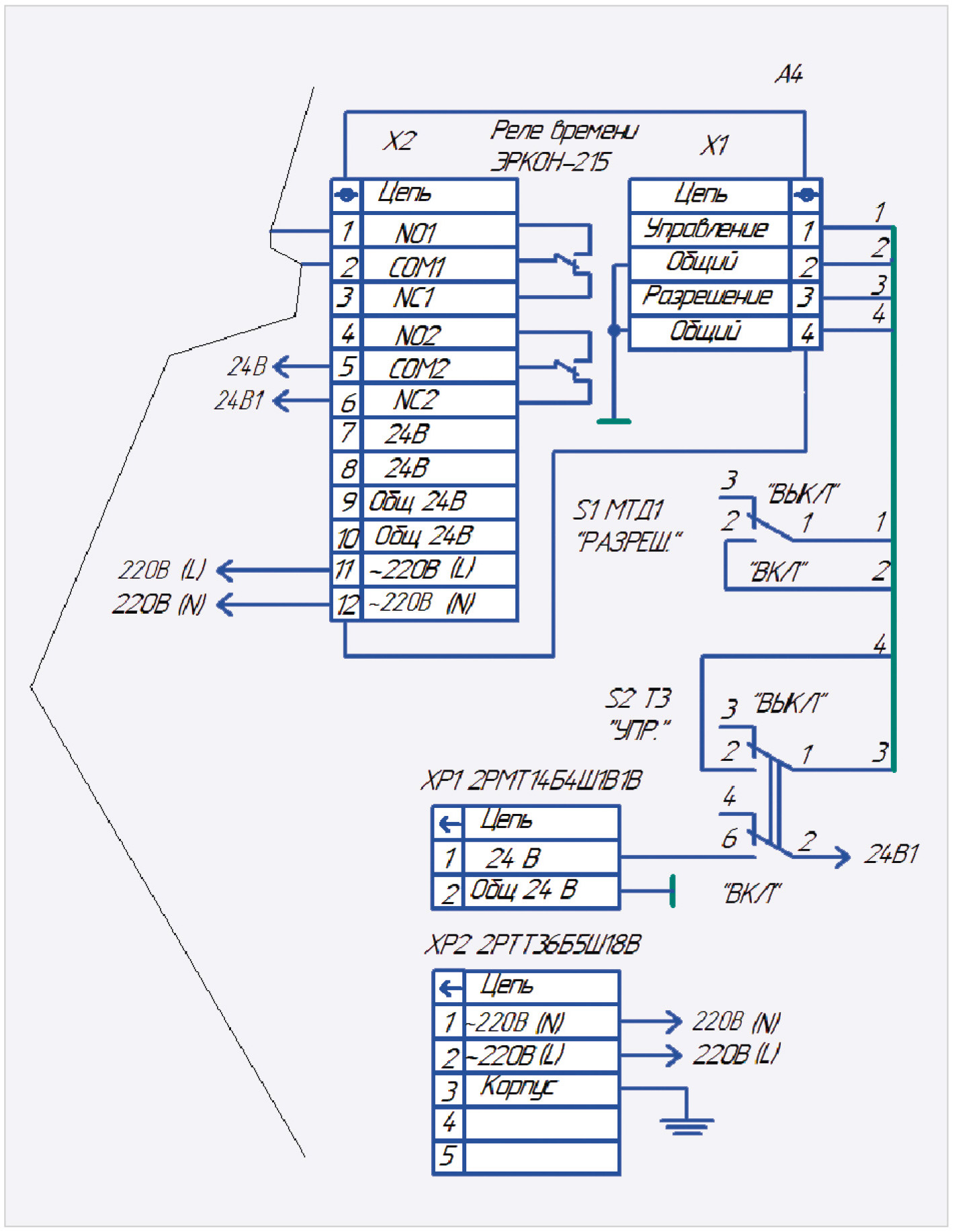 Рис. 10. Фрагмент принципиальной схемы устройства ЭРКОН-224 для работы в циклическом режиме