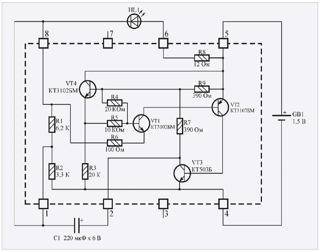 Рис. 4. Схема электрическая принципиальная, иллюстрирую- щая принцип работы светового сигнализатора