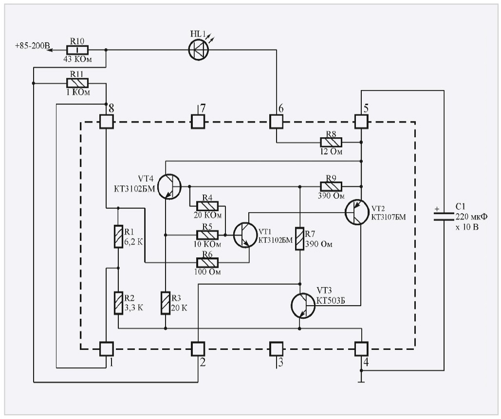 Рис. 8. Безопасный сигнализатор с высоковольтным питанием