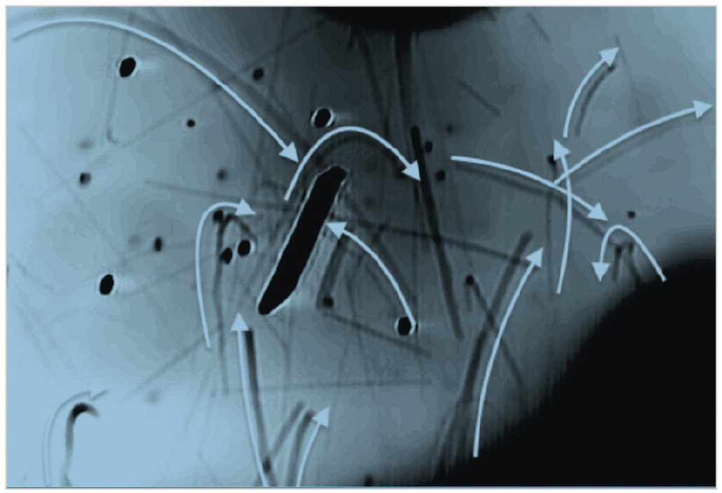 Рис. 6. Вычисленные значения траекторий полёта и скоро- стей, основанные на анализе видеозаписей со спутника STS-75