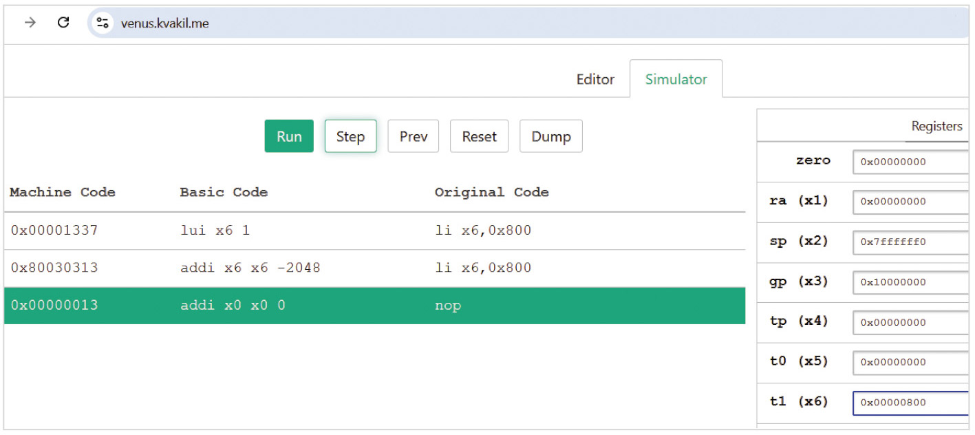 Рис. 3. Реализация примера 5 в симуляторе Venus