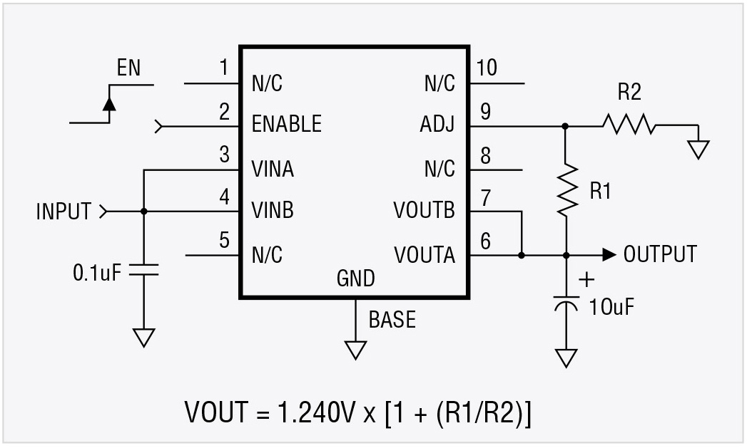 Рис. 3. Схема включения стабилизатора в режимe регулировки выходного напряжения