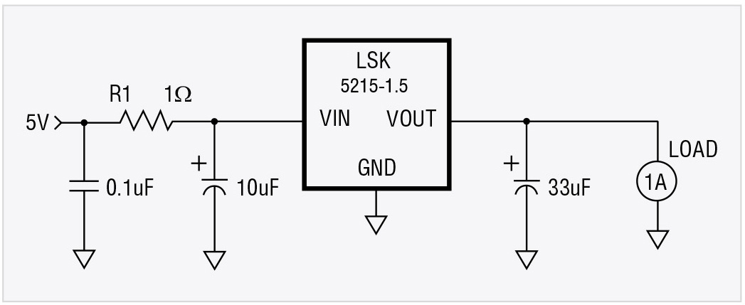 Рис. 5. Схема включения микросхемы LSK5215-1.5 для обеспечения оптимального напряжения на входе
