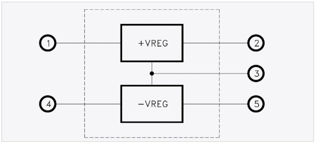 Рис. 6. Эквивалентная схема сдвоенного линейного стабилизатора LSK5209 с низким падением напряжения на регулирующих элементах