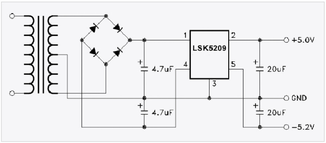 Рис. 8. Схема включения микросхемы LSK5209 с первичным источником напряжения