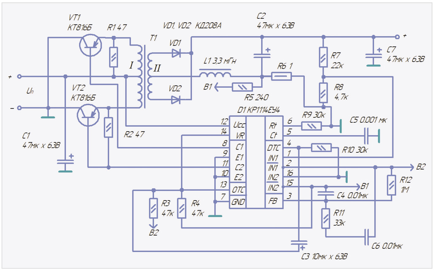 Рис. 8. Принципиальная схема ДПН на базе КР1114ЕУ4А