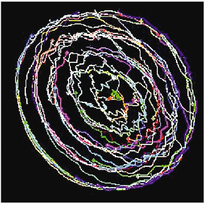 Рис. 5. Динамика квазидвумерного плазменного кристалла при боковом облучении электронным пучком